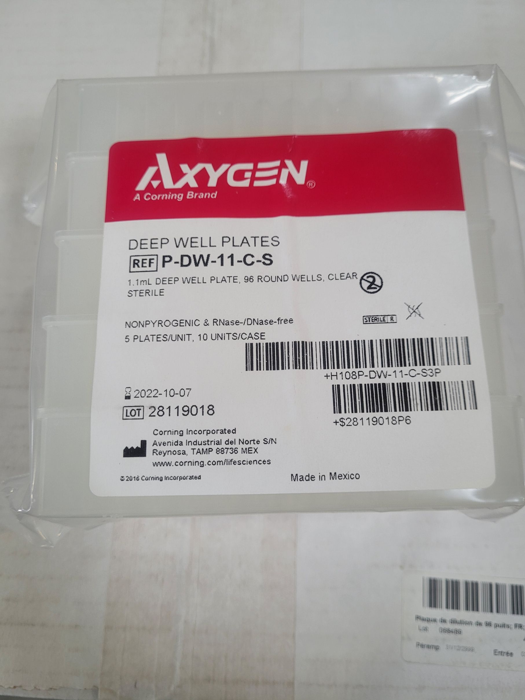 Axygen 96-well Clear Round Bottom 1.1 mL Polypropylene Deep Well Plate, 5 per Pack, Sterile
