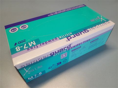 Box of 200 Semperguard Xtra Lite nitrile gloves size M 7-8